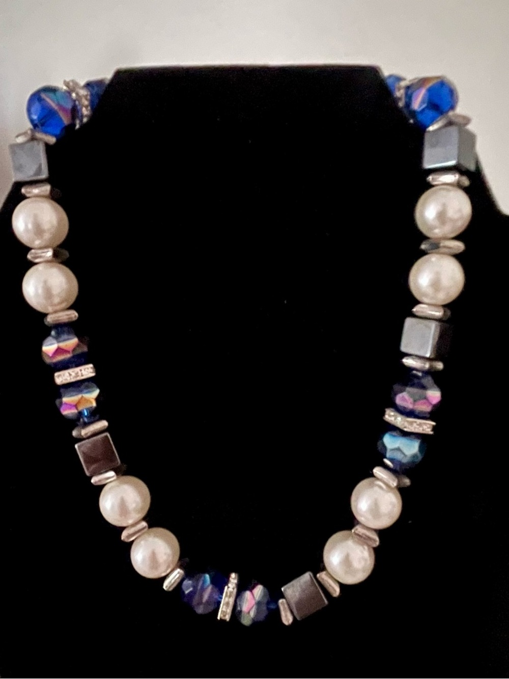 Blue Crystal & Pearl Accent Necklace - Women Jewelry